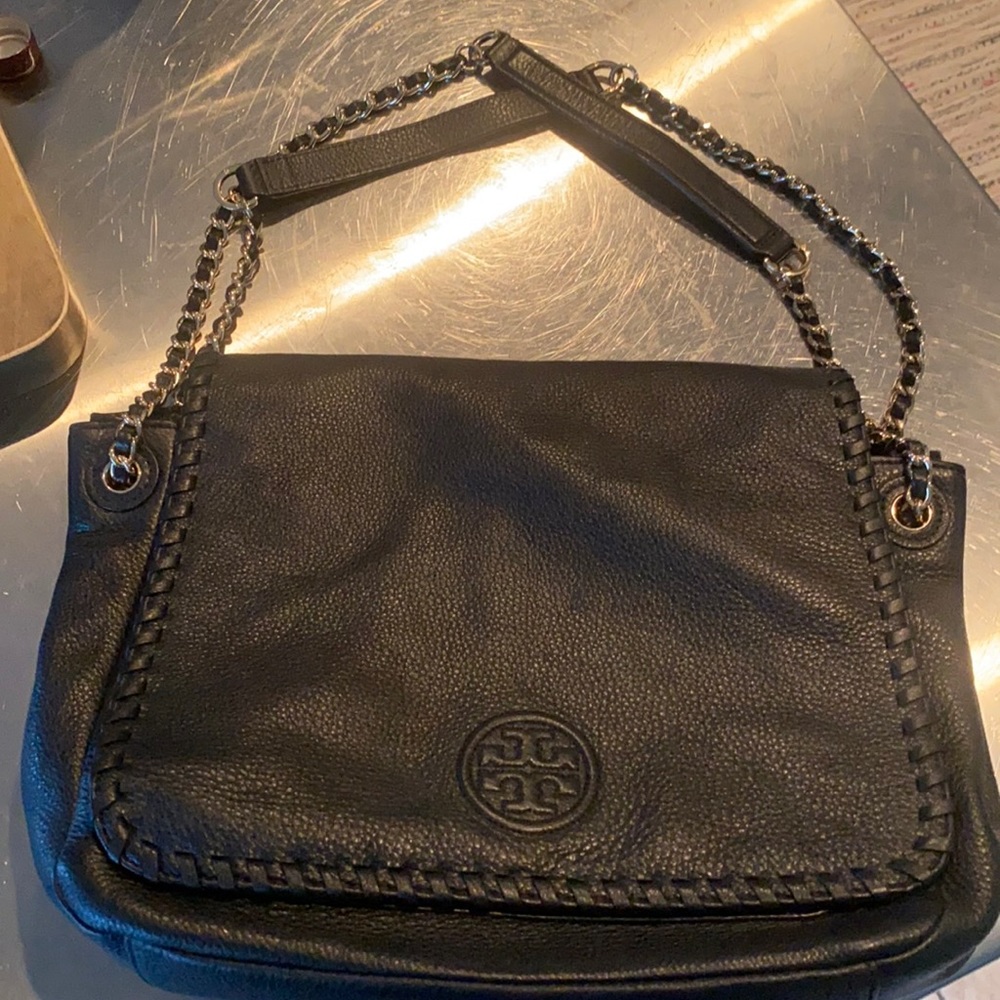 Tory Burch Black Leather Chain Strap Tote